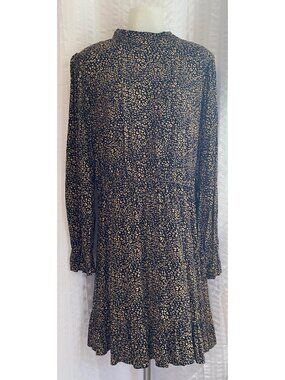 POPSUGAR NWT Flower Market Black And Gold Leopard Print Long Sleeve Dress